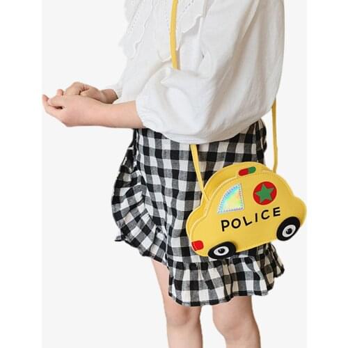 6 Colors Toddler Kids Unisex Shoulder Bag Cartoon Police Car Pattern Shape Letter Printed Crossbody Bag