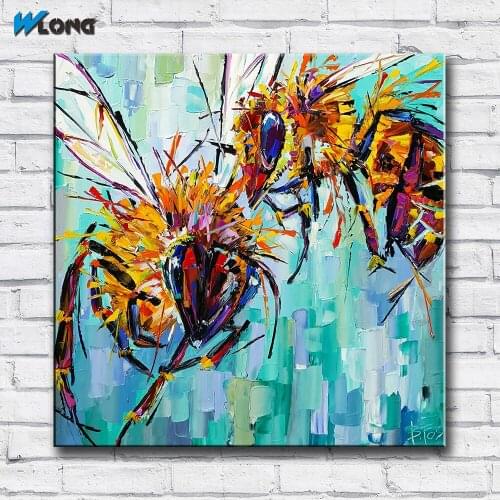 Wlong Art Printing Pop Oil Painting Canvas Two Bees Wall Art , Wall Pictures for Living room Bedroom Office No Frame