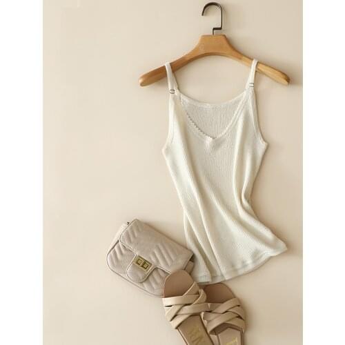 New franch style 100% cashmere ribbed knit v neck size adjustable ladies camisole