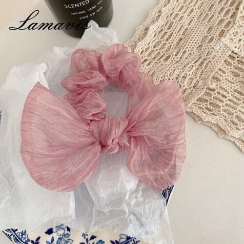 2020 WomanS Elegant Hair Accessories Mesh Yarn Headband Fairy Bow Sweet Plaid Elastic Band Ponytail French Large Intestine Ring