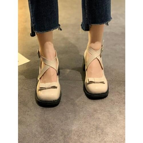 Korean Style Fashion Bow Temperament Ladies High-Heeled Small Leather Shoes Summer Casual Solid Color Buckle Single Shoes