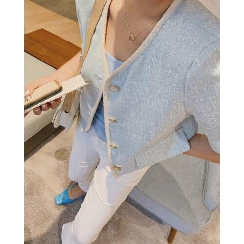 2021 Womens Cotton Linen Tweed Summer Jacket Blazer Za Woman Suit Coat Female Crop Office Clothes Ponchos Fashion Y2K Tailored