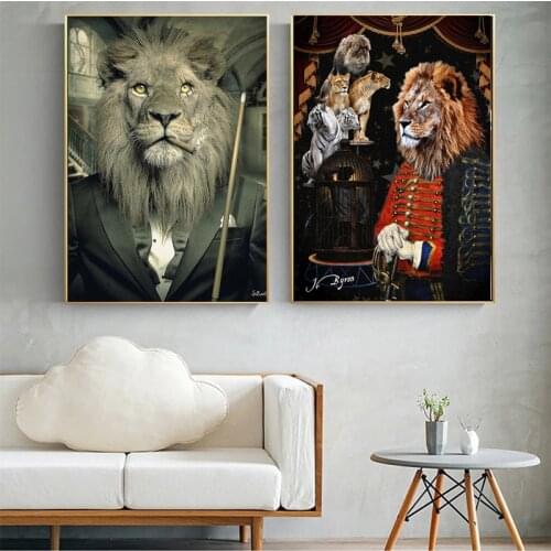 Animal canvas painting lion billiards in suits posters and prints wall art print canvas living room home decoration gifts