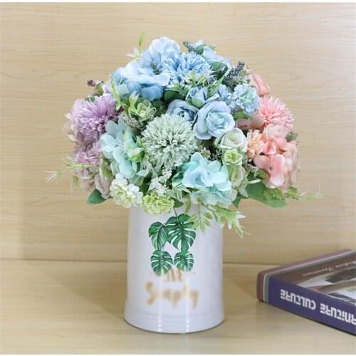 10 Pcs Artificial Flowers 7 Branches Silk Fake Rose Leaf Hydrangea Wedding Floral Decor Bouquet Bridal Hand Flower Wholesale X2