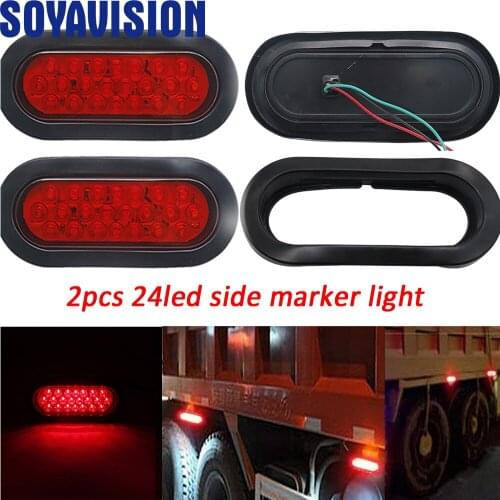 2pcs 12V 24 Led Oval Truck Trailer Stop Turn Tail Brake Light Side Marker Lamp Trailer Truck Lamp Red Kit Set