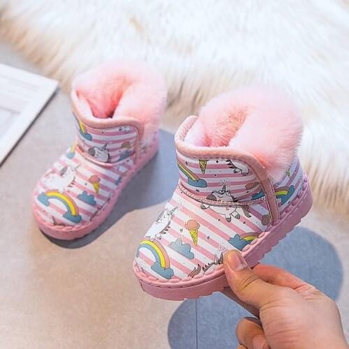 2020 Winter Children Snow Boots Unicorn Rainbow Leather Girls Boots Plush Boy Warm Shoes Fashion Kids Boots Baby Shoes Sneakers