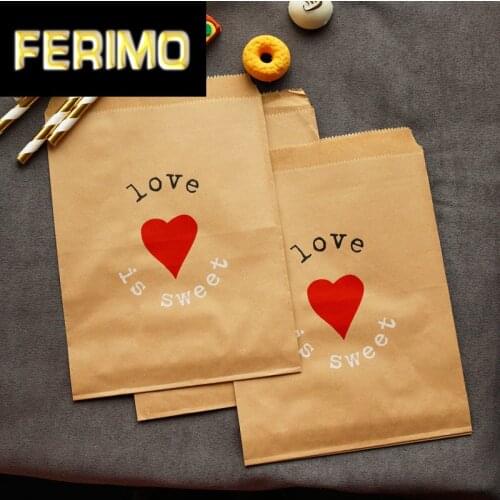 25pcs Kraft Paper Bags for Gifts Love Is Sweet Flat Paper Gift Bags Wedding Party Snack Candy Bags Lace Paper Bags for Packing