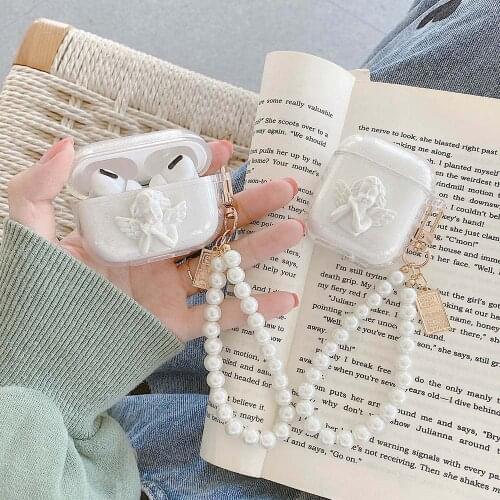 3D Angel with Keychain For Apple AirPods 2 Glitter Clear Earphone Cases For AirPods Pro 1 Soft Silicon Shockproof Headset Cover