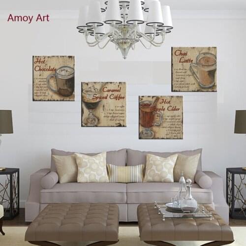 4 Panel Vintage Coffee Europe Home Decor Kithcen Wall Art Picture Print Painting On Canvas For Bedroom Unique Gift