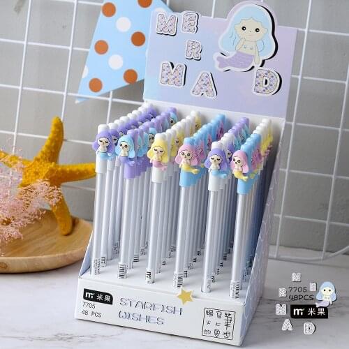 48 pcs Gel Pens Mermaid Unicorn black colored kawaii gift gel-ink pens pens for writing Cute stationery office school supplies