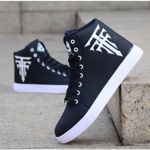 Off White Totem Printed Men Shoes Casual High Top PU Leather Sneakers Non-slip Breathable Footwear Basic Fashion Boy Male Flats