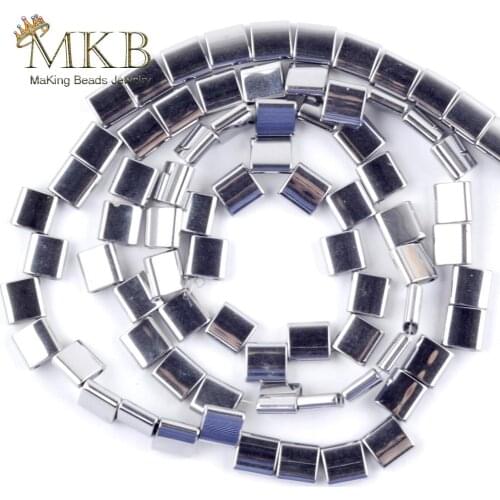 Natural Double Hole Slivers Hematite Square Stone Loose Beads For Jewelry Making Beads DIY Bracelets Necklaces Jewellery 15"