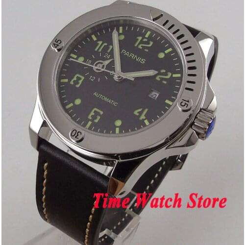 Solid 43mm Parnis watch 24 hours Sapphire glass black dial luminous MIYOTA Automatic movement Mens watch 1011