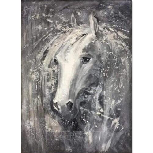 Black And White Abstract Art Horse Painting 100% Handmade Oil Artwork On Canvas Modern Animal Picture Grey Wall Decor Gift