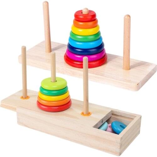 Hanoi Tower Animal Rainbow Stacking Ring Tower Stacking Blocks Kids Montessori Early Education Wooden Puzzle Baby Kid Toys Gift