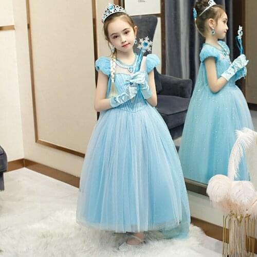 Disney Kids Dresses for Girls Princess Dress Christmas Halloween Cosplay Party Childrens Clothing Elegant Frozen Mesh 5309