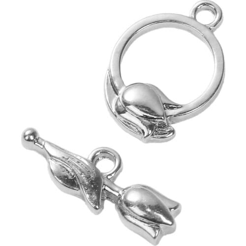 DoreenBeads Zinc Based Alloy silver color Gold Color Toggle Clasps Flower 22mm x8mm, 20mm( 6/8") x 14mm( 4/8"), 2 Sets
