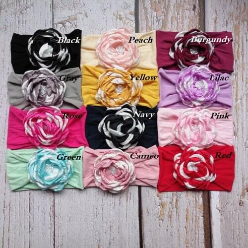 Nishine 10pcs/lot Stretch Burning Flower Baby Headband Newborn Rose Knot Wide Nylon Headwraps Girls Headwear Kids Photo Props