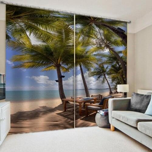 European Curtains Photo Painted 3D Curtain Living room blue beach curtains Decoration curtains