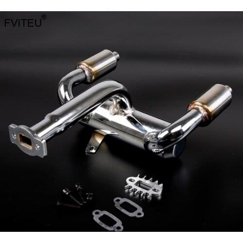 FVITEU Aluminum rc twin exhaust pipe with silencer fit 1/5 HPI BAJA Rovan 5B SS 5T 5SC King Motor