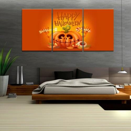 Art HD print 3 piece canvas painting Halloween pumpkin posters wall art pictures for living room home decorarion wholesale