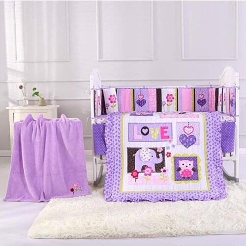 8PCS embroidered 100% cotton baby bedding set Crib Protection Infant (4bumper+duvet+bed cover+bed skirt+blanket)