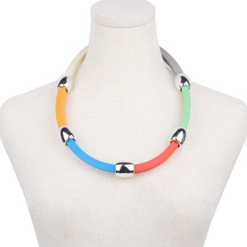 YD&YDBZ Colorful Flat Rubber Choker Necklace Women Rainbow Metal Match Nomination Necklaces Ethnic Celebrity Jewelry Accessories
