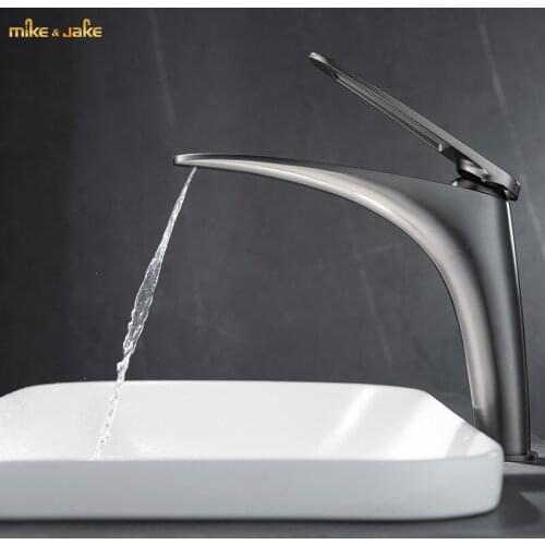 Bathroom matte gray deck mounted face basin faucet single handle gunmetal water tap black gold sink tap cold hot water tap