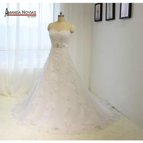 Sweetheart Neckline Lace Appliques Wedding Dress 2019 With Crystal Belt NS1376