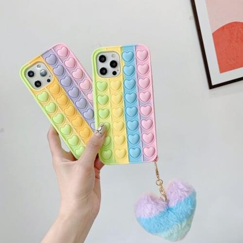 Cute Rainbow Heart Case With Pendants For Samsung Galaxy A01 A10E A21 A30 A32 A50 A51 A71Cover Reliver Stress Bubble Cover