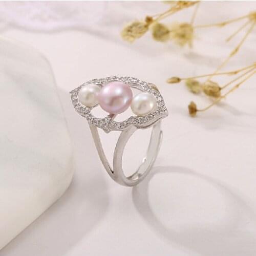 925 Sterling Silver Fashion Trendy Natural Freshwater Pearl Ring fFmale Simple Personality Ring Jewelry