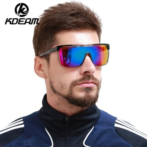 KDEAM UV400 Oversized One Piece Sunglasses Men Fashion Sport Shades Mirror Cool Square Windproof Sunglass Drive Glasses With Box