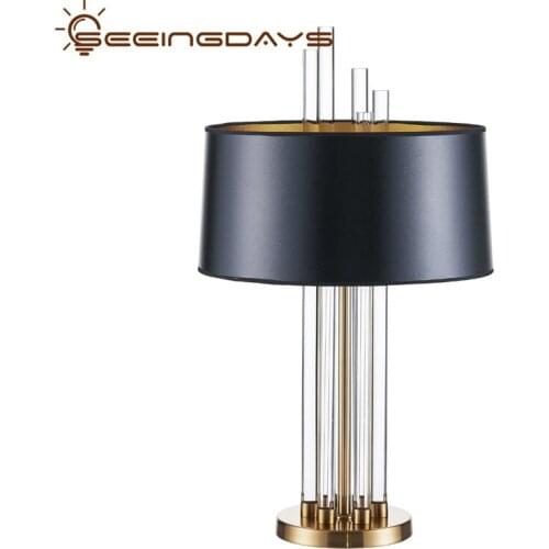 40x70cm Modern Crystal Glass Stick Table Lamp Metal Wrought Iron Large Table Lamps for Living Room Black Fabric Table Lamp