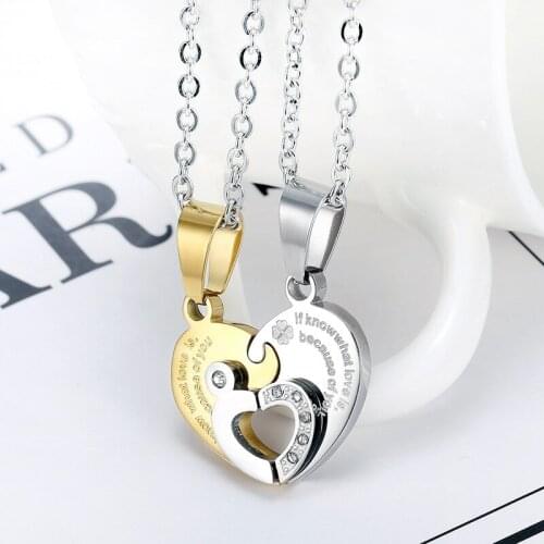 New Necklace 2020 Unisex Lovers Couples Heart Pendant Necklaces Best Friends Valentines Gift Jewelry 1 Pair
