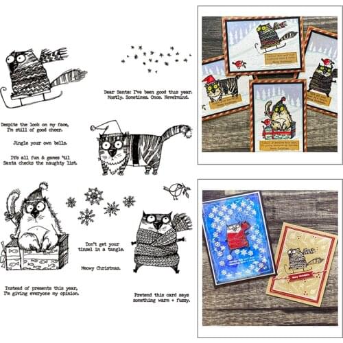 2021 New Animal Cat on Sled Clear Stamps Bird and Wrapped in Scarf Die Scrapbooking For Crafts Card Making no Metal Cutting Dies