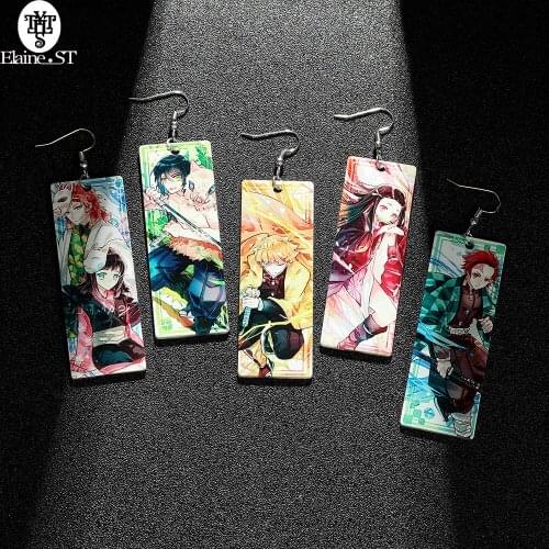Wholesale 10 Demon Slayer Pendant Earrings Japanese Anime Character Image Resin Earrings Cosplay Ear Clamps Man