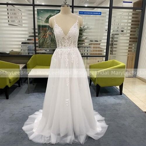 Sexy Spaghetti Straps Lace Boho Wedding Gowns Backless White Appliqued A Line Bridal Dress Plus Size Available Robe De Mariage