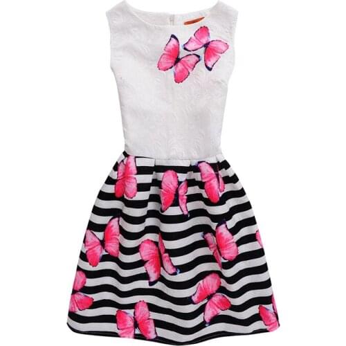 Flower Girls Dress Butterfly Floral Print Dresses 2020 Summer New Arrival Teenage Dress Sleeveless Europe Style For 5-18Y GD131