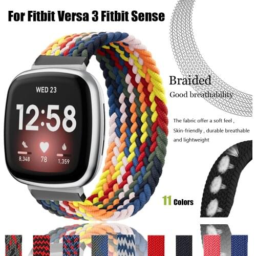 Braided Nylon Loop Strap For Fitbit Versa 2 band/Versa 3 Elasticity Bracelets for fitbit sense Replacement Wristbelt accessories