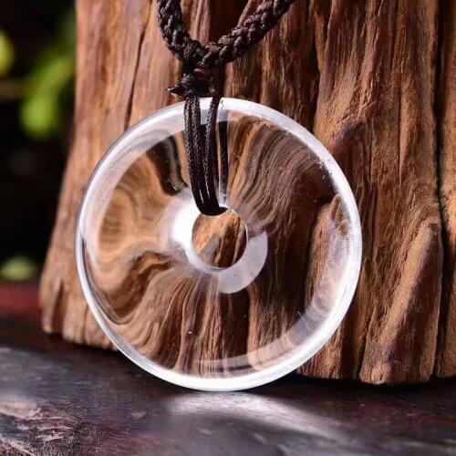Natural white crystal safety buckle pendant fashion white crystal necklaces pendant handwoven hanging rope