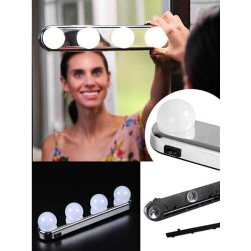Hollywood Style Portable 4 Lamps Suction Cup Cordless Led Light Makeup Beauty Cosmetic Makeup Mirror Bulb