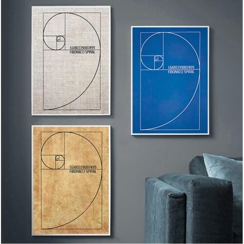 Golden Ratio Poster Fibonacci Spiral Paint Wall Art Canvas Painting and Printmaking Retro Blueprint Gift Science Decoration