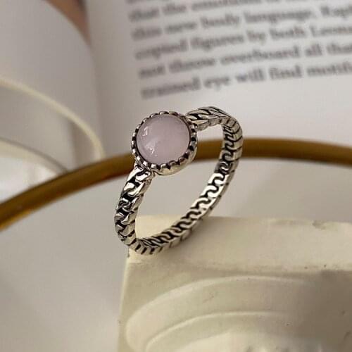 Retro Authentic S925 Sterling Silver FINE Jewelry Round solitaire agate stone Rings adjust TLJ878