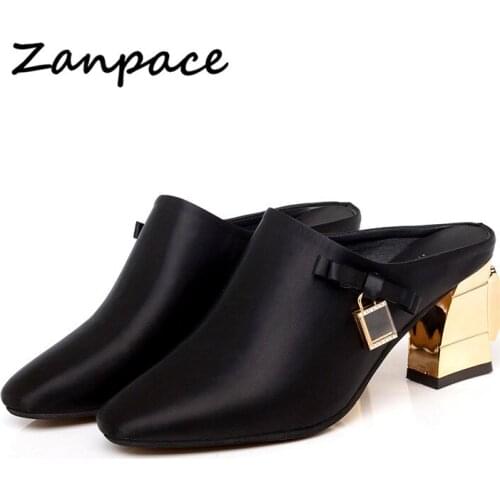 ZANPACE New 2019 Sexy Slippers Women Shoes Joker Womens Sandals Slip On High Heel Slippers Fashion Rhinestone Ladies Slippers