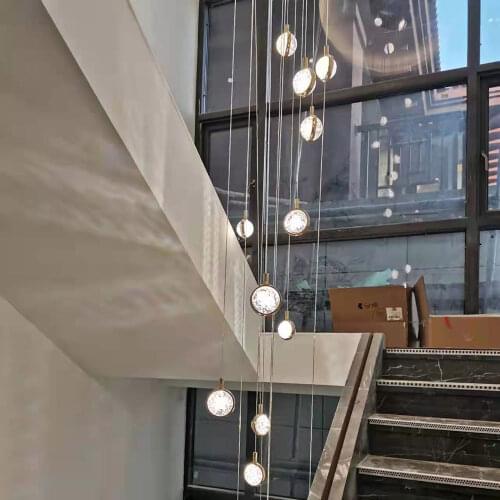 Modern Stair chandelier large long suspension crystal hanging lamp loft living room rectangle kitchen island light fixtures