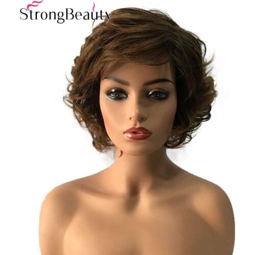 StrongBeauty Short Curly Hairstyle Wigs Synthetic Hair Capless Black/Brown Mix Heat Resistant Women Wig