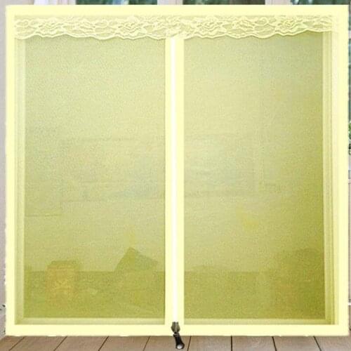 Light Yellow Home Bedroom Bathroom Door Window Mesh Screen Zipper Opening Yarn Fly Anti-Mosquito Net Curtain Removeable Washable