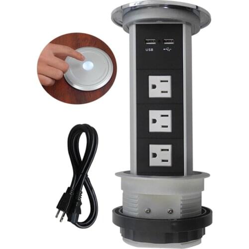 One-key Intelligence Pop up Desktop Socket with 3 US Power and 2 USB Charger for Kitchen