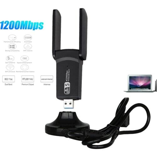 AC 1200Mbps Long Range USB WiFi Adapter 2.4G / 5GHz USB 3.0 Windows XP / Win7 / 8 / 8.1 / 10 Mac OS 10.4-10.12.5 WiFi Antennas