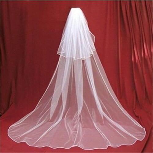 Vintage Bride Accesorios De Novia Voile Mariage 3m long 2 layer Tulle White Cathedral Wedding Blusher Veils Ivory For Church